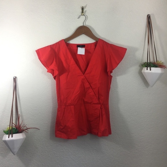 J. Crew Tops - NWT J. Crew red peplum style shirt sleeve blouse